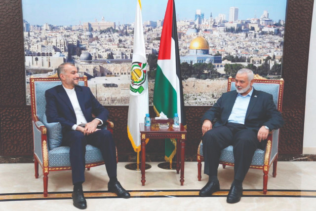  PHOTO: IRAN’S FOREIGN Minister Hossein Amir-Abdollahian (left) meets with Hamas leader Ismail Haniyeh in Doha, Qatar, last month.  (credit: Iran’s Foreign Ministry/West Asia News Agency/Reuters)