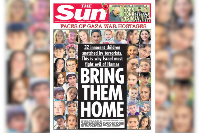 The Sun's cover article on November 2, 2023, featuring all children held hostage by Hamas in Gaza (credit: The Sun)