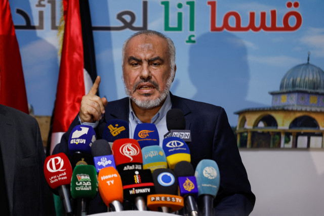  Ghazi Hamad, member of Hamas Political Office delivers remarks on the ongoing conflict between Israel and Hamas, during a press conference in Beirut, Lebanon, October 30, 2023. (credit: ALAA AL-MARJANI/REUTERS)