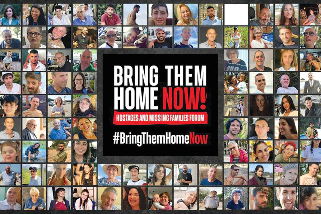  The Bring Them Home Now poster featuring photographs of the hostages (credit: BRINGTHEMHOMENOW)