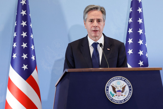  US Secretary of State Antony Blinken attends a press conference, during his visit to Israel, amid the ongoing conflict between Israel and the Palestinian Islamist group Hamas, in Tel Aviv, Israel November 3, 2023 (credit: REUTERS/JONATHAN ERNST)