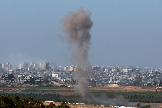  Smoke rises at northern Gaza Strip, amid the ongoing conflict between Israel and Hamas, as seen from Sderot in southern Israel, November 8, 2023 (credit: REUTERS/AMMAR AWAD)