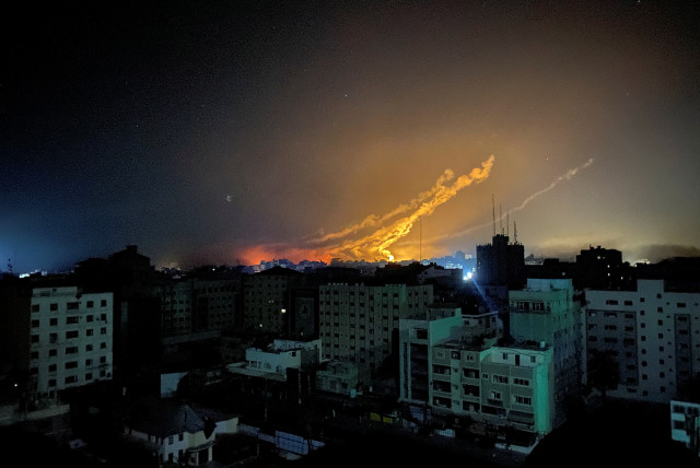  Smoke and flames rise during Israeli strikes, amid the ongoing conflict between Israel and Hamas, in Gaza City, November 9, 2023 (credit: REUTERS/DOAA ROUQA)
