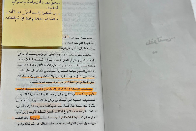  A copy of Mein Kampf in Arabic found in a children's bedroom in Gaza used by Hamas for military purposes. (credit: PRESIDENT'S RESIDENCE)