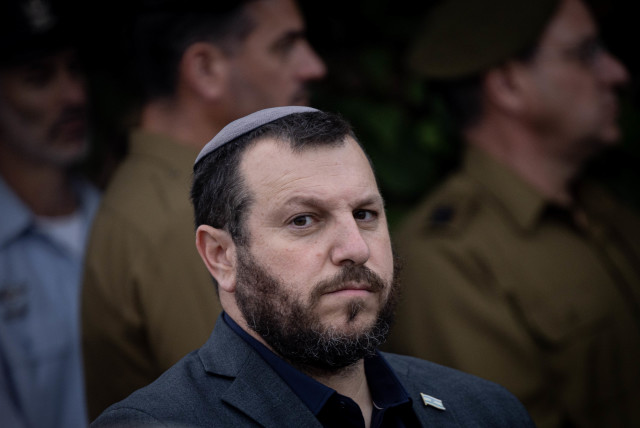 Heritage Minister Amichai Eliyahu attends the funeral Israeli soldier Moshe Yedidia Leiter, at Mount Herzl Military Cemetery in Jerusalem on November 12, 2023