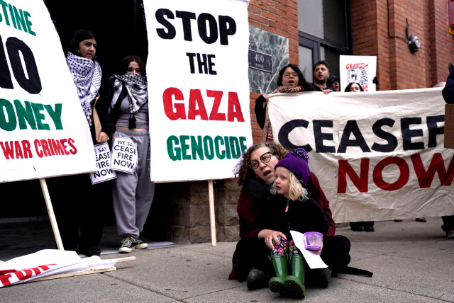  Members of the Jewish Voice for Peace group and allies rally in support of a ceasefire in the ongoing conflict between Israel and the Palestinian group Hamas, during a protest in Detroit, Michigan, U.S., November 7, 2023. (credit: REUTERS/DIEU-NALIO CHERY)