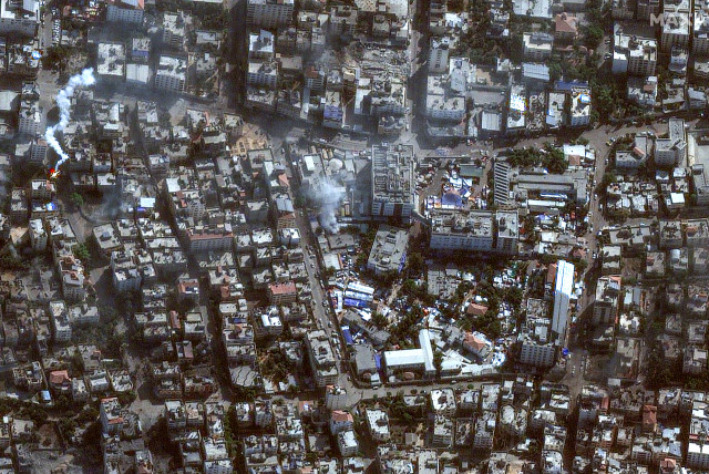  A satellite image shows Al-Shifa hospital, amid the ongoing conflict between Israel and the Palestinian Islamist group Hamas, in Gaza November 11, 2023. (credit: MAXAR TECHNOLOGY/HANDOUT VIA REUTERS)