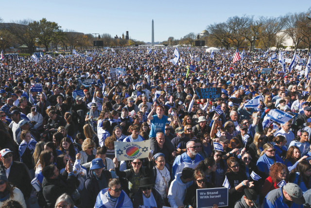  HUNDREDS OF thousands rally in solidarity with Israel, in Washington, Nov. 14  (credit: Leah Mills/Reuters)