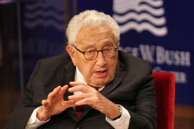  Former Secretary of State Dr. Henry Kissinger, speaks at the George W. Bush Presidential Center's 2019 Forum on Leadership in Dallas, Texas, U.S., April 11, 2019. (credit: REUTERS/Jaime R. Carrero)