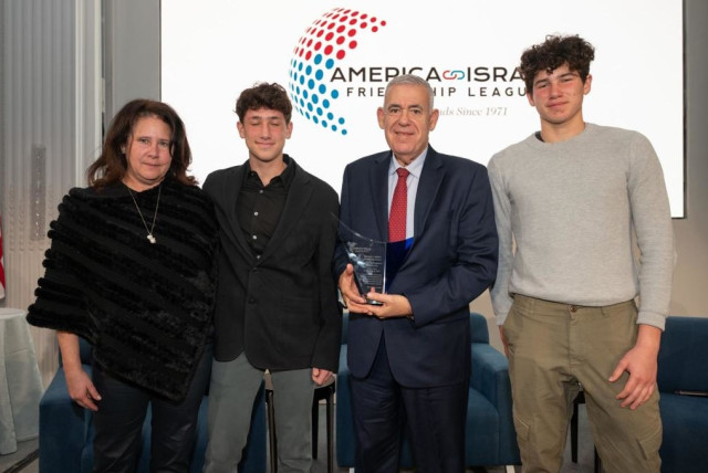  Boaz Levi, CEO and president of Israel Aerospace Industries, at the the America-Israel Friendship League's annual dinner where he was presented with the Kenneth J. Bialkin Leadership Award. (credit: ISRAEL AEROSPACE INDUSTRIES)