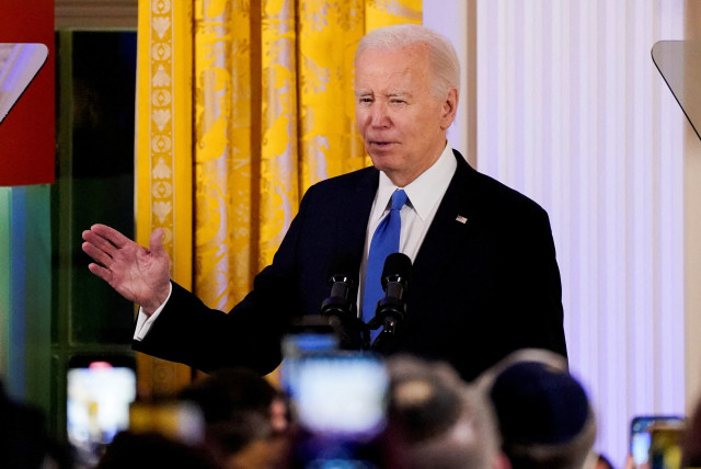  US PRESIDENT Joe Biden speaks at a Hanukkah reception at the White House, on Monday. He said that Israel is ‘starting to lose’ the support of international public opinion. (credit: Elizabeth Frantz/Reuters)