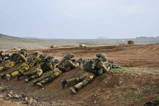  IDF ALEXANDRONI BRIGADE reservists participate in a drill in the Golan, attacking several objectives alongside the 8th Armored Brigade.  (credit: SETH J. FRANTZMAN)