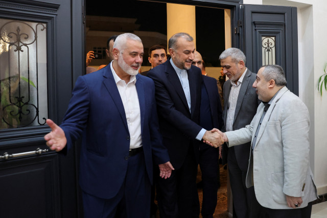  Iran's Foreign Minister Hossein Amir Abdollahian meets with Palestinian group Hamas' top leader, Ismail Haniyeh in Doha, Qatar December 20, 2023.  (credit: IRAN'S FOREIGN MINISTRY/WANA (WEST ASIA NEWS AGENCY)/HANDOUT VIA REUTERS)