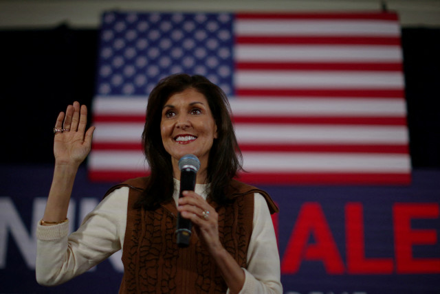  Republican presidential candidate and former U.S. Ambassador to the United Nations Nikki Haley speaks at a campaign town hall in Atkinson, New Hampshire, U.S., December 14, 2023. (credit: REUTERS/BRIAN SNYDER)