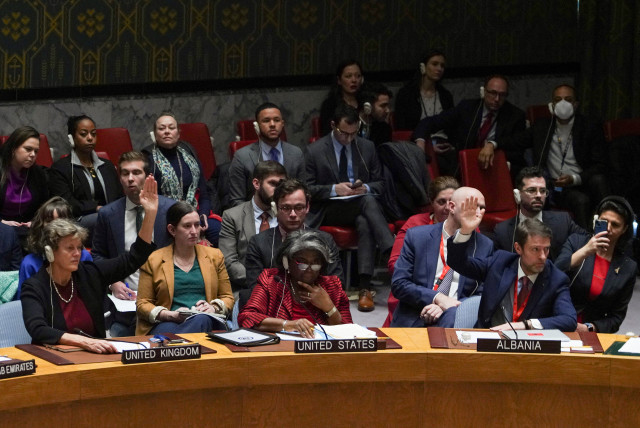  Members of the United Nations Security Council vote on a proposal to demand that Israel and Hamas allow aid access to the Gaza Strip, New York, December 22, 2023. (credit: REUTERS/David Dee Delgado)