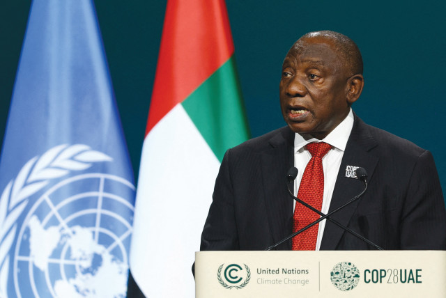  SOUTH AFRICA’S President Cyril Ramaphosa speaks during the UN Climate Change Conference in Dubai, last month. According to Ramaphosa, Israel is guilty of genocide (credit: Amr Alfiky/Reuters)