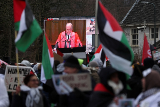 Protests near the ICJ in the Hague as Israel and South Africa face each other in Gaza genocide case (credit: REUTERS/THILO SCHMUELGEN)