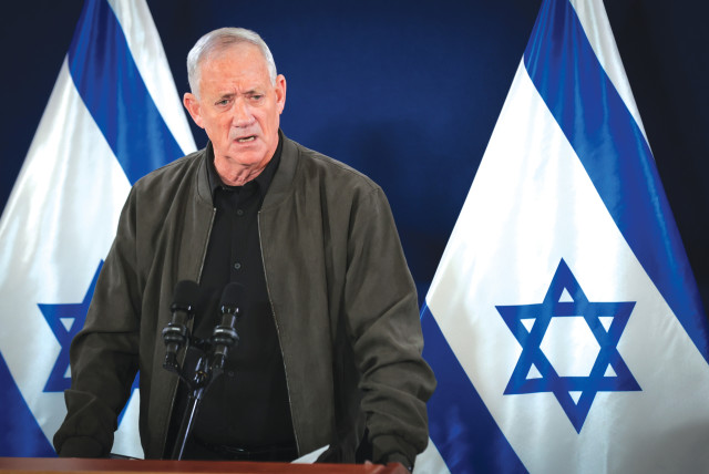  Minister Benny Gantz addresses a press conference at the Defense Ministry in Tel Aviv this week. (credit: NOAM REVKIN FENTON/FLASH90)