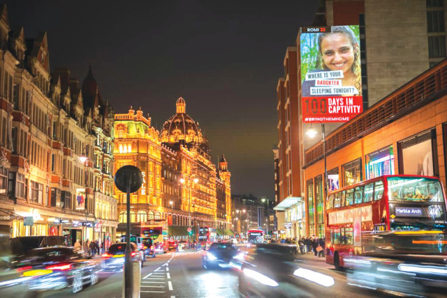  A PHOTO OF 23-year-old hostage Romi Gonen, on one of the billboards in London that carry the question: ‘Where is your daughter sleeping tonight?’ The organizers vow ‘to publish images of our young women on billboards around the world until everyone calls for the release of all the hostages.’ (credit: Bring Them Home Now)