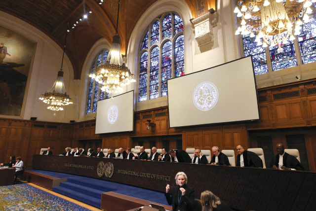  The judges of the International Court of Justice (ICJ) in The Hague, the Netherlands. (credit: THILO SCHMUELGEN/REUTERS)