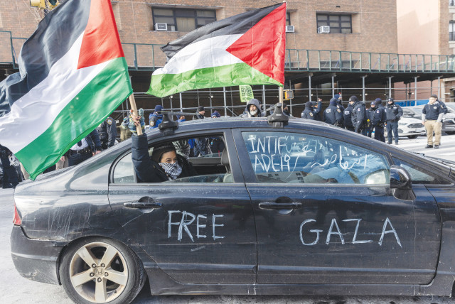  PRO-PALESTINIAN demonstrators protest in New York City, on January 20. (credit: JEENAH MOON/REUTERS)
