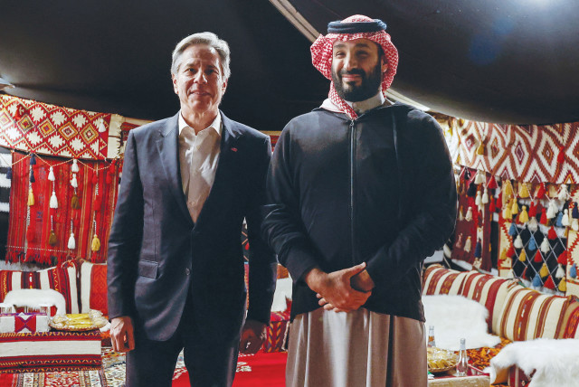  US SECRETARY of State Antony Blinken meets with Saudi Crown Prince Mohammed bin Salman in Al Ula, Saudi Arabia. (credit: EVELYN HOCKSTEIN/REUTERS)