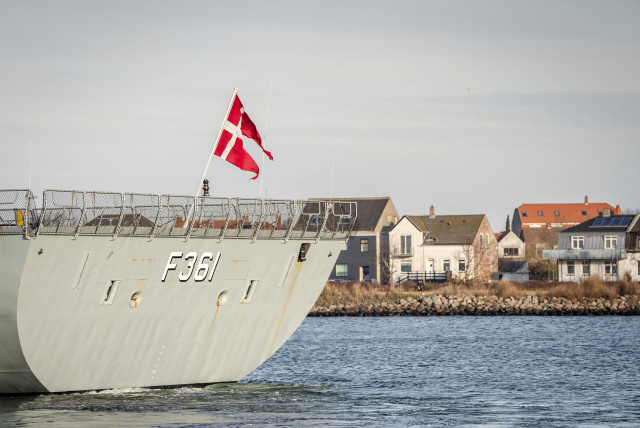  Danish frigate Iver Huitfeldt sets off for the Gulf of Aden, from the Naval Station in Korsoer, Denmark, January 29, 2024. The Danish frigate will contribute to strengthening maritime security in and around the Red Sea. (credit: RITZAU SCANPIX/MADS CLAUS RASMUSSEN VIA REUTERS)