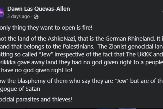  Antisemitic Facebook posts shared by BBC scheduler Dawn Las Quevas-Allen, January 28, 2024. (credit: screenshot)