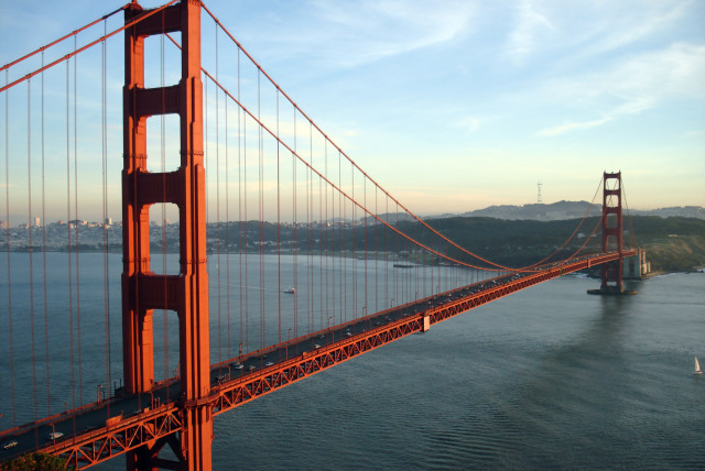  The Golden Gate Bridge and San Francisco, CA at sunset. This photo was taken from the Marin Headlands. (credit: BROCK BRANNEN / CC BY 2.5 https://creativecommons.org/licenses/by/2.5/)