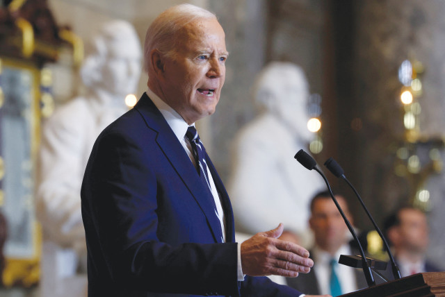  US PRESIDENT Joe Biden speaks at the annual National Prayer Breakfast at the Capitol last week. The harassment of US forces seems to be related to the Iranian regime’s view that Biden’s reelection odds are slim and that soon they’ll have to face Donald Trump, the writer maintains.  (credit: EVELYN HOCKSTEIN/REUTERS)