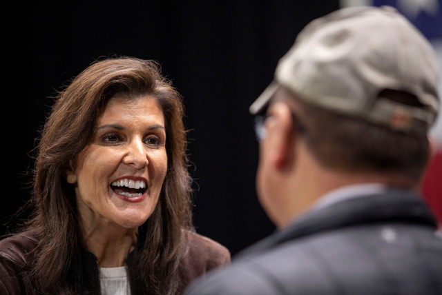  Republican presidential candidate and former US Ambassador to the United Nations Nikki Haley greets supporters during a campaign visit, ahead of the Republican presidential primary election, at the Etherredge Center in Aiken, South Carolina, US February 5, 2024. (credit: REUTERS/ALYSSA POINTER)