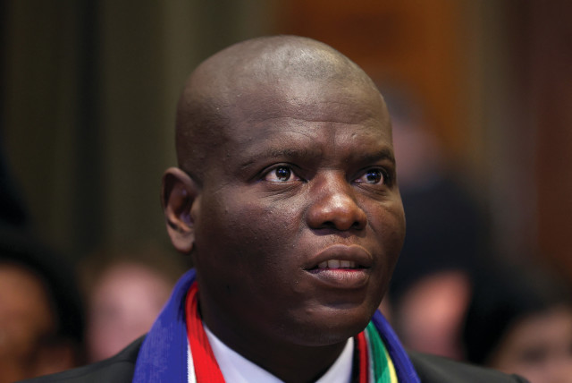  South Africa’s Minister of Justice Ronald Lamola at the ICJ on January 11. (credit: THILO SCHMUELGEN/REUTERS)