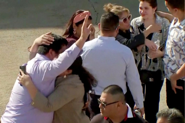  Evacuated parishoners react outside television evangelist Joel Osteen's Lakewood Church after a shooting incident in Houston, Texas, U.S. February 11, 2024 in a still image from video (credit: Courtesy ABC affiliate KTRK via REUTERS.)