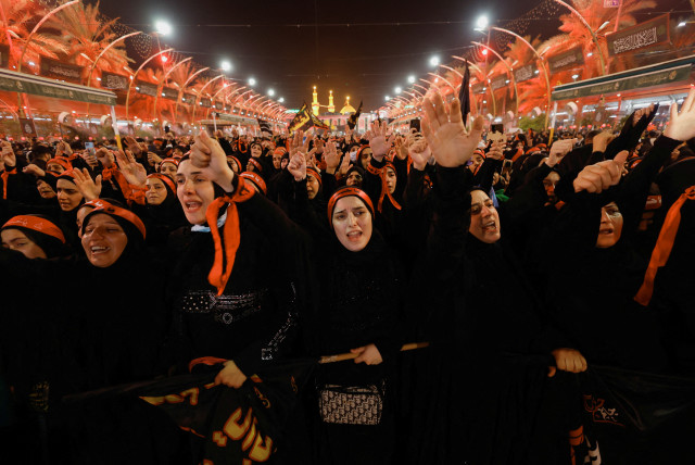  Shi'ite Muslim pilgrims take part in a mourning ceremony, during the holy Shi'ite ritual of Arbaeen, in the holy city of Karbala, Iraq September 5, 2023. (credit: ALAA AL-MARJANI/REUTERS)