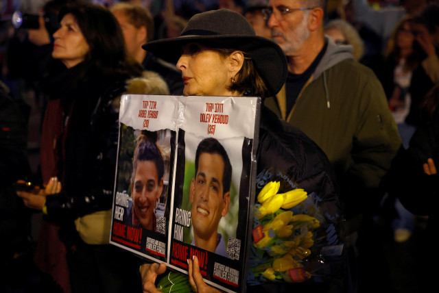  People attend a rally calling for the release of hostages kidnapped in the deadly October 7 attack on Israel by the Palestinian Islamist group Hamas, in Tel Aviv, Israel, February 17, 2024 (credit: REUTERS/SUSANA VERA)