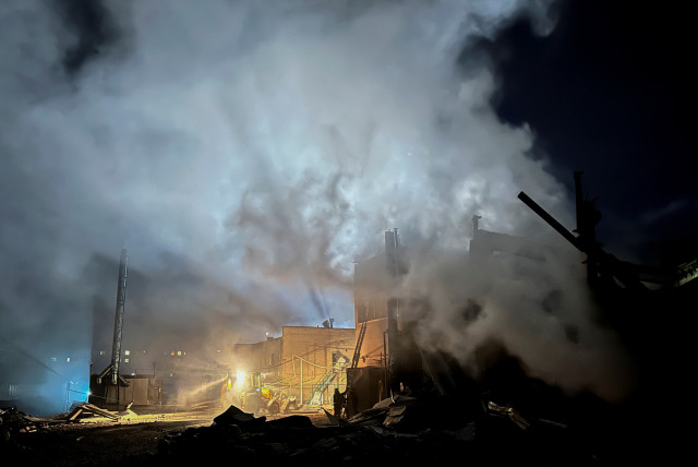 Smoke rises from the site of a Russian missile strike that hit a water purifying station amid Russia's attack on Ukraine, in Kramatorsk, Ukraine, February 20, 2024. (credit: REUTERS/Vitalii Hnidyi)