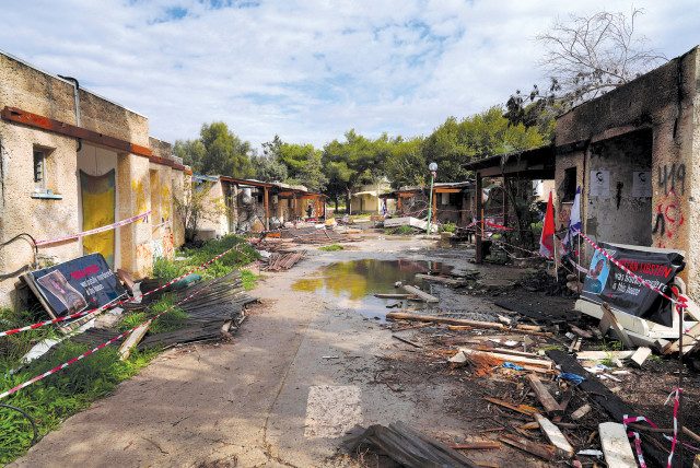  A view of houses in Kibbutz Kfar Aza four months after the October 7 massacre. (credit: ALEXANDRE MENEGHINI/REUTERS)