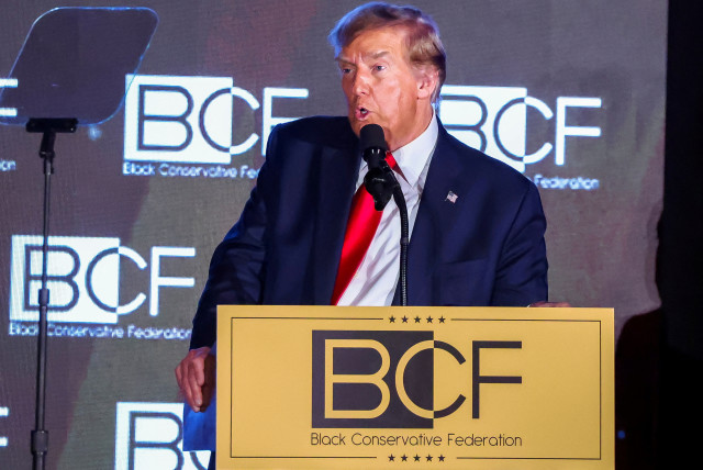  Republican presidential candidate and former U.S. President Donald Trump delivers a keynote speech at the Black Conservative Federation gala dinner, ahead of the South Carolina Republican presidential primary in Columbia, South Carolina, U.S., February 23, 2024 (credit: Alyssa Pointer/Reuters)