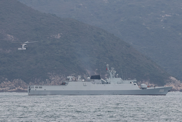  A Type 056A Jiangdao-class corvette from the Chinese People’s Liberation Army Navy (PLAN) participates in a rescue exercise in Hong Kong, China November 29, 2023. (credit: REUTERS/TYRONE SIU)