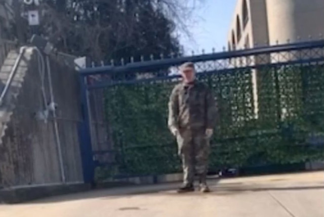  A man identified as US Air Force soldier Aaron Bushnell, 25, moments before setting himself on fire in front of the Israeli embassy in Washington, DC. (credit: screenshot)