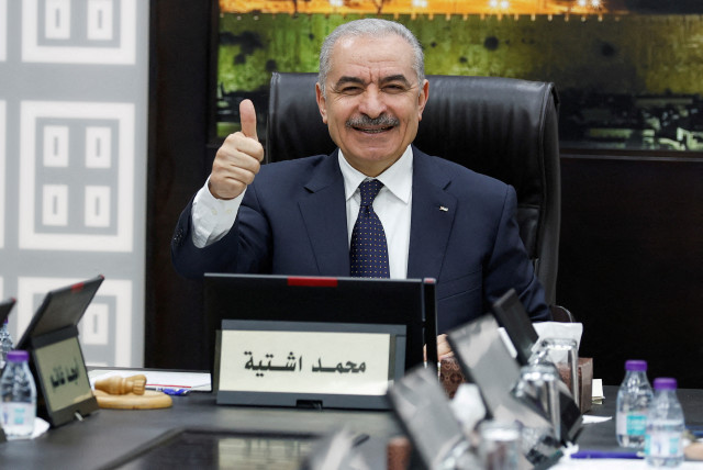  Palestinian Prime Minister Mohammad Shtayyeh gestures, as he convenes cabinet meeting, amid reports about Prime Minister Shtayyeh announcing his resignation, in Ramallah, February 26, 2024. (credit: REUTERS/Mohammed Torokman)