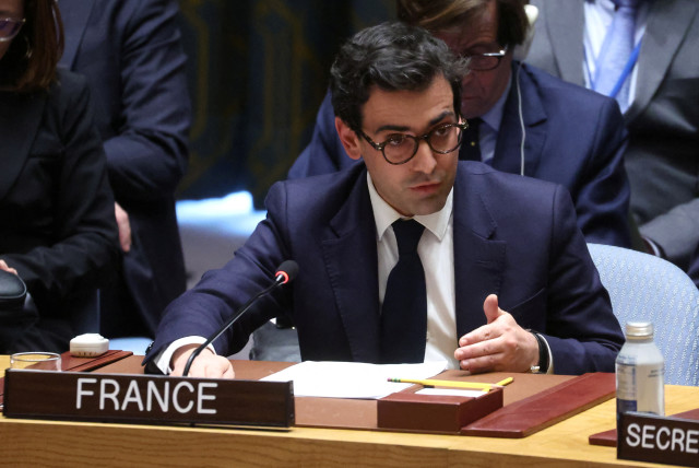  French Foreign Minister Stephane Sejourne speaks during a United Nations Security Council meeting ahead of the 2nd anniversary of the Russian invasion of Ukraine, at the U.N. headquarters in New York, U.S., February 23, 2024. (credit: Mike Segar/Reuters)