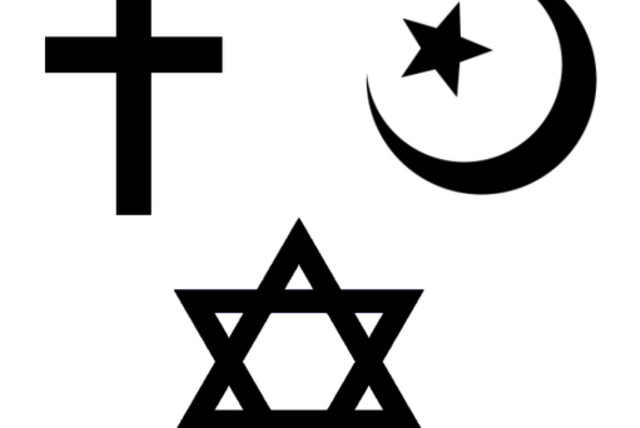  Symbols of Judaism, Islam, and Christianity (credit: Wikimedia Commons)