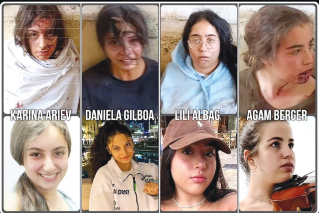  FOUR YOUNG women hostages before and after their capture. (credit: Arsen Ostrovsky/X)