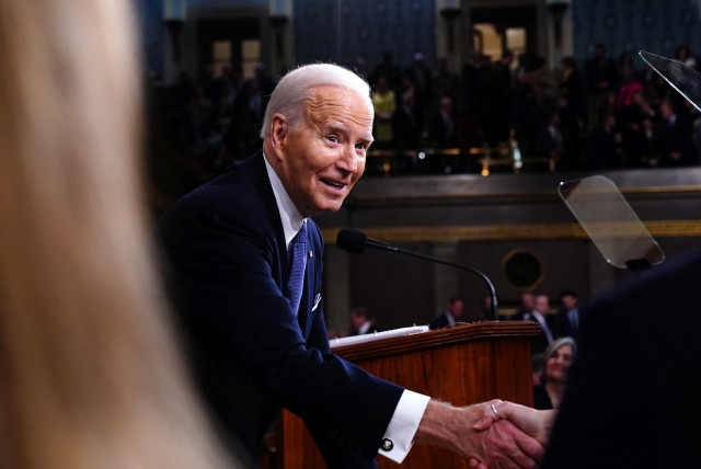  US President Joe Biden departs after delivering his third State of the Union address in the House Chamber of the US Capitol in Washington, DC, USA, 07 March 2024. (credit: SHAWN THEW/POOL VIA REUTERS)