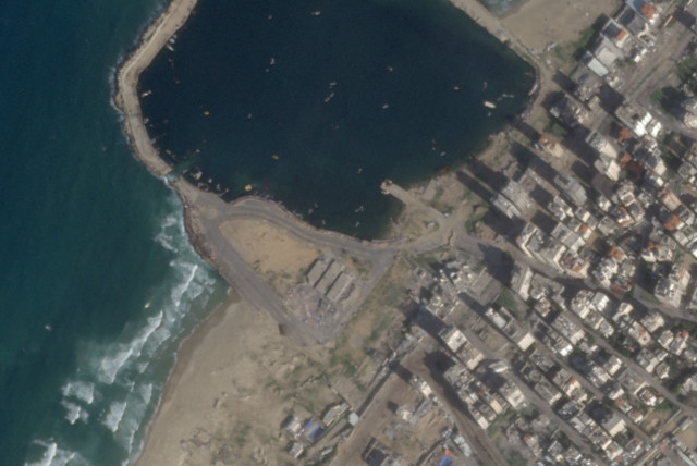  A satellite image shows the Port of Gaza February 14, 2024 amid the ongoing conflict between Israel and the Palestinian Islamist group Hamas.  (credit: PlanetLabs PBC/Handout via REUTERS)