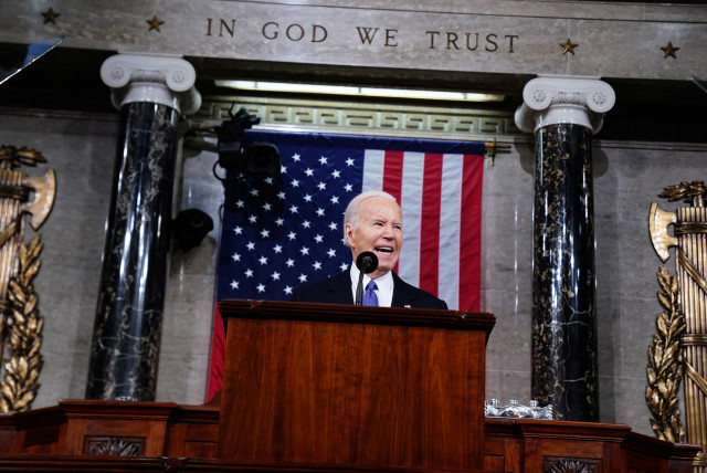  US President Joe Biden delivers his third State of the Union address in the House Chamber of the US Capitol in Washington, DC, USA, 07 March 2024. (credit: Shawn Thew/Reuters)