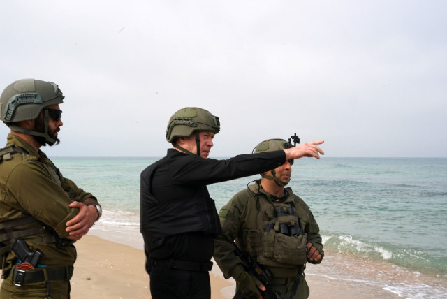  Defense Minister Yoav Gallant visits the Gaza Strip, March 13, 2024 (credit: ARIEL HERMONY/DEFENSE MINISTRY)