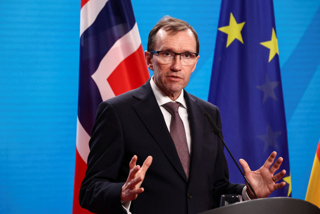  Norway's Foreign Minister Espen Barth Eide speaks during a press conference, in Berlin, Germany, March 14, 2024. (credit: REUTERS/Liesa Johannssen)