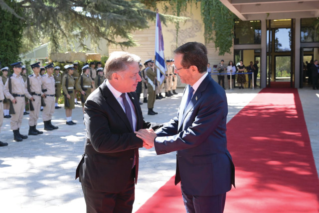  AMBASSADOR KORNELIOU presents his credentials to President Isaac Herzog, Sept. 19, 2023. (credit: Cyprus Embassy in Israel)